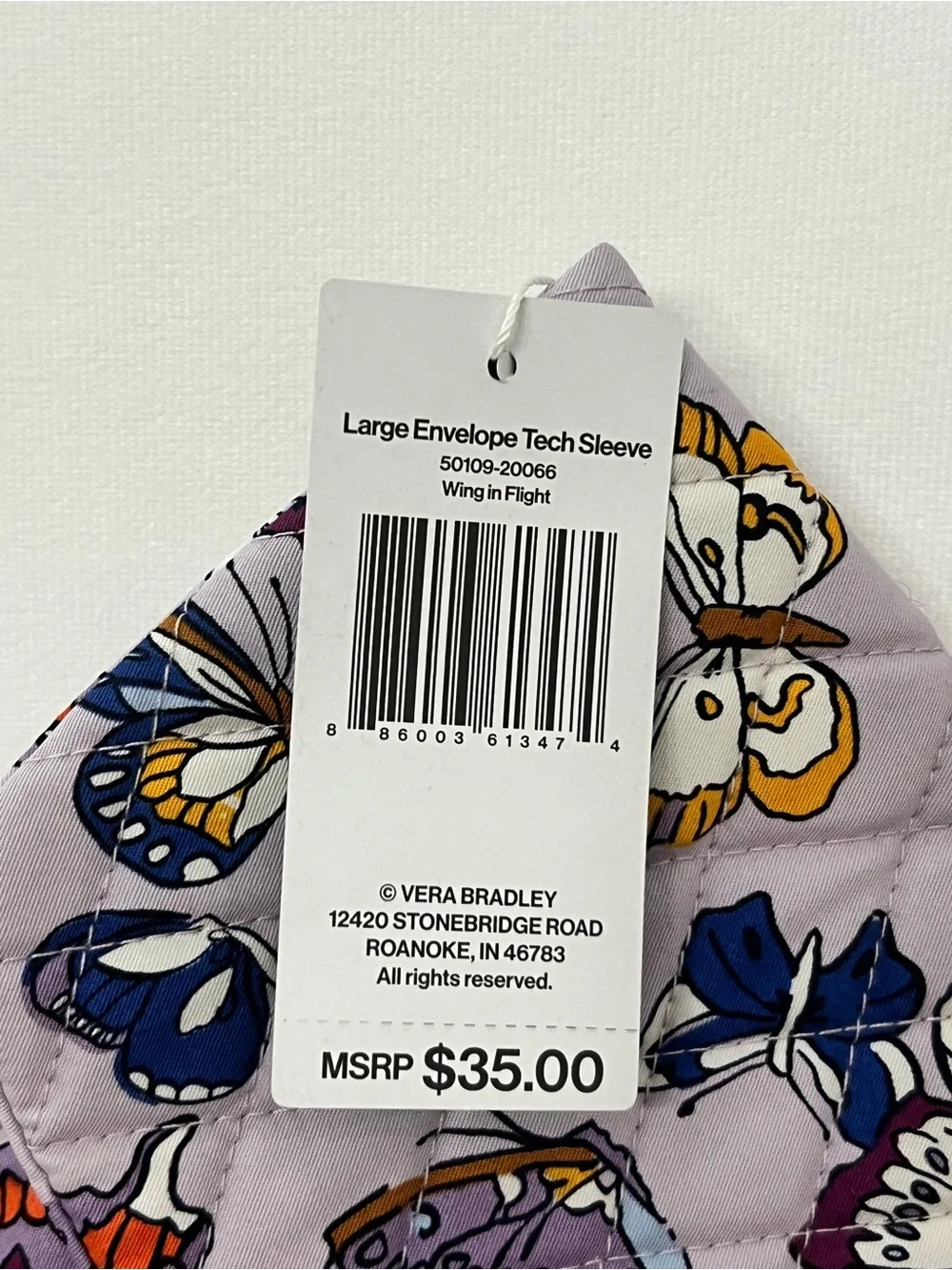 Vera Bradley NWT Lavender Butterfly Quilted Laptop Sleeve with Multicolor Print
